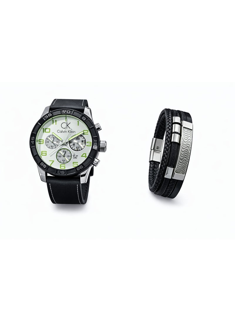 كالفن كلاين طقم ساعة رجالي أنيق مع سوار جلدي مضفّر – تصميم رياضي عصري - Image 2